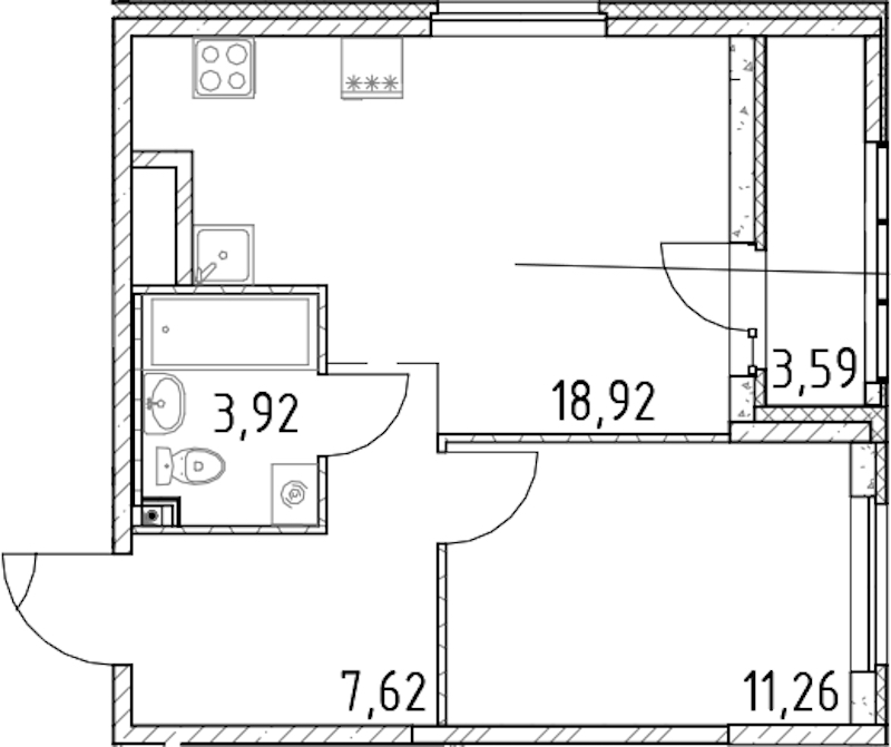 1-комнатная квартира 41.72 м², 16/23 эт., ЖК «Город Первых»